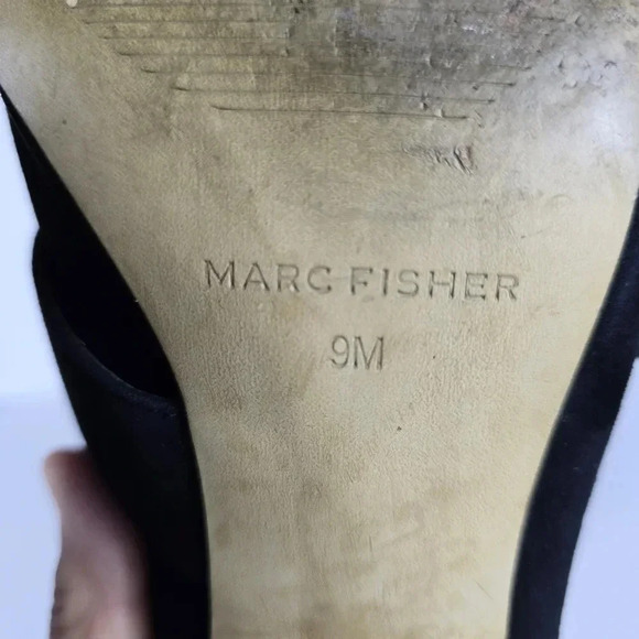 Marc Fisher Rima Mule Sandals Size 9M Black Suede Leather Mirrored Block Heel - Picture 12 of 13